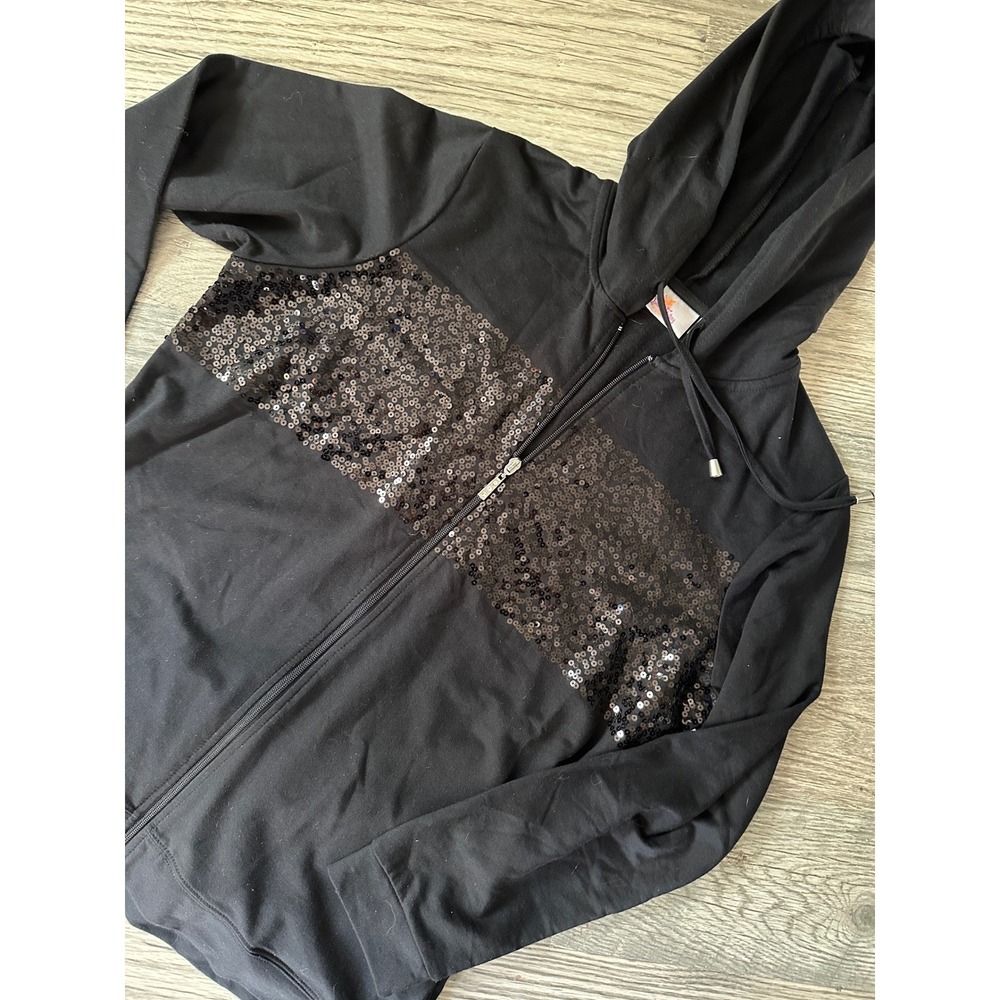 Quacker Factory‎ Black Sequin Embellished Zip Up Hoodie Women's Medium M
